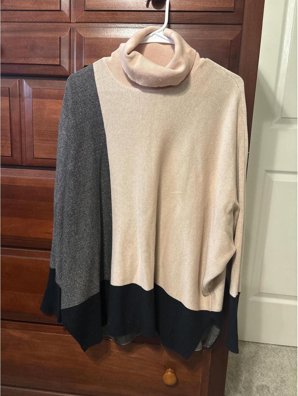 Alfani Colorblock Turtleneck Poncho Sweater, Size S